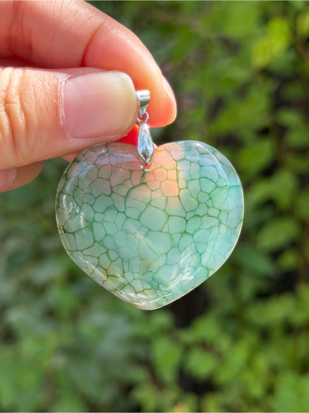 925 silver plated cracked agate heart pendant 1759‎